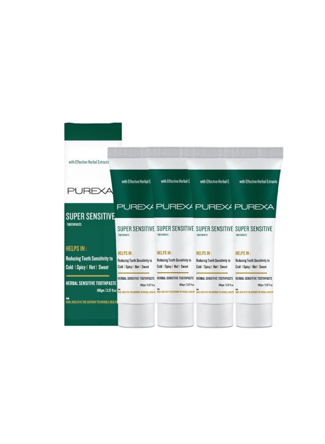 PUREXA Herbal Sensitive Toothpaste Pack of 4 (100gm Each) | Dual Action for Sensitivity & Bad Breath | Chemical-Free Ayurvedic Formula | Provides Quick Sensitivity Relief | Strengthens Teeth & Gums - Image 1