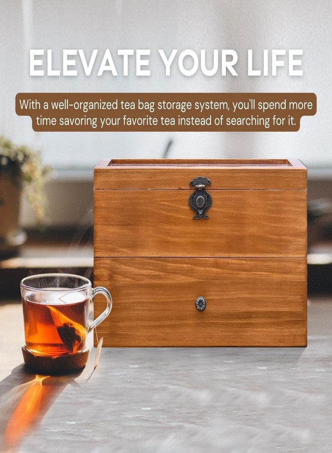 WELLAND Wood Tea Bag Organizer, Storage Box with Clear Acrylic Window, 2-layer 14 Compartments Large Capacity Tea Bag Holders, Gift Idea - Image 4
