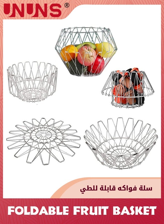UNUNS Fruit Basket,Foldable Fruit Bowl,Metal Wire Fruit Basket For kitchen, Fruit Bowl For Kitchen Counter,Basket For Fruits,Vegetables,Breads,Snacks - Image 1