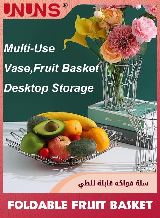 UNUNS Fruit Basket,Foldable Fruit Bowl,Metal Wire Fruit Basket For kitchen, Fruit Bowl For Kitchen Counter,Basket For Fruits,Vegetables,Breads,Snacks - Image 4