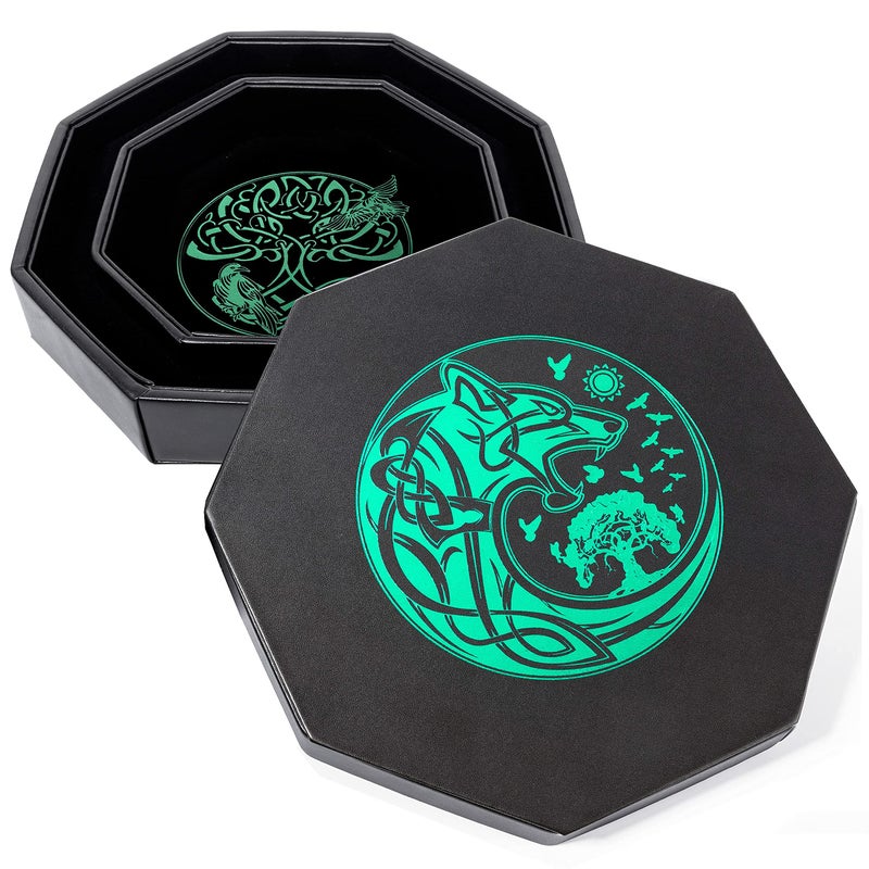 Soar Forge DND Dice Tray - Premium 9 Inch Tray for Dungeons and Dragons: Exquisitely Detailed Green World Tree & Wolf Raven Design - Perfect Rolling & Box Storage to Protect Your Dice for D&D and RPG - Image 4