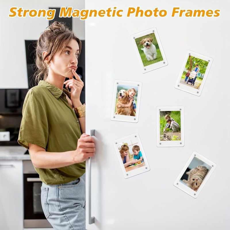 Acrylic Fridge Magnetic Frame Double Sided Photo Picture Holder 10 Sets 2.36 3.54 Inch Clear Display for Polaroid Mini Photos - Image 1