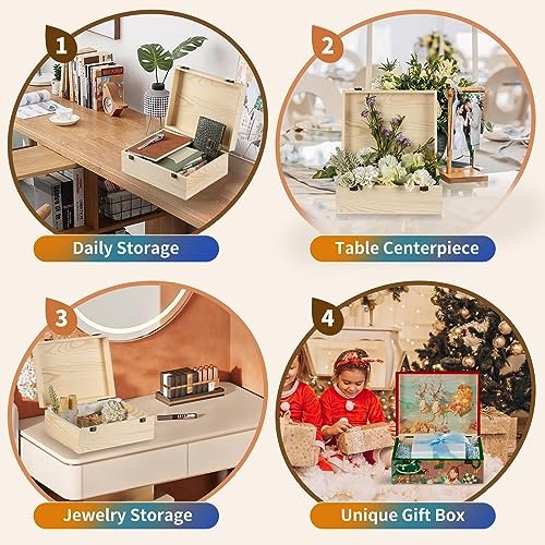 BeNiNat 2 Pack Unfinished Wood Box with Lid Large Wooden Box(14”x10.4”x 6.5"+12"x 9"x4.9") Pine Storage Wood Boxes for Crafts, Jewelry, Art, DIYMemory,Keepsake Wooden Gift Boxes - Image 4