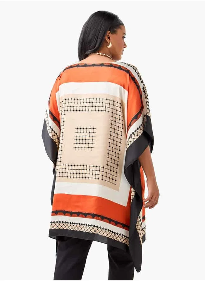  أولا بوبكن Ulla Popken Plus Size Printed Kaftan Top with Round Neck
