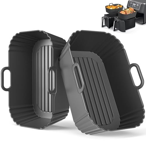 Masgarlan Silicone Air Fryer Liners 2 Pack, Reusable Compatible for Ninja Foodi DZ201, DZ401, DZ550, DZ302, COSORI 9QT, Chefman, Instant, and 6-in-1 8-10QT Dual Baskets - Image 1