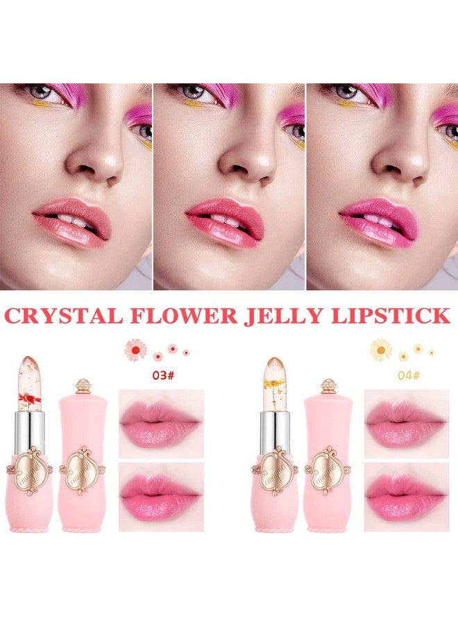 Fusang 2 Pack Crystal Flower Jelly Lipstickph Magic Temperature Color Change Lipstick Lip Glosslip Sticklong Lasting Nutritious Moisturizing Color Change Changing Tinted Lip Balm Lipstick Set (3+4) - Image 3