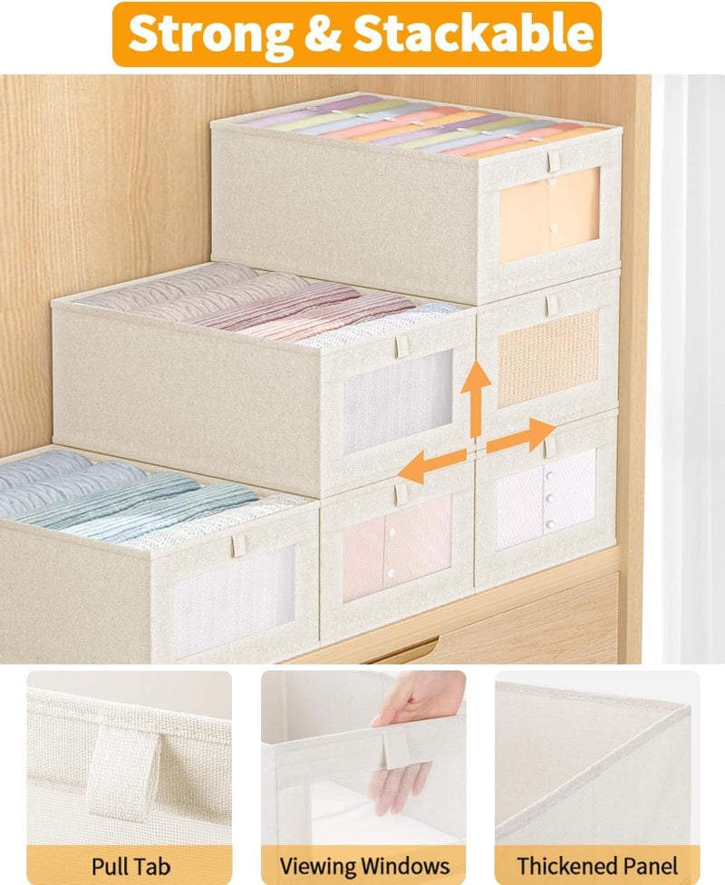 OTIPORTER Foldable Linen Closet Organizers and Storage Bins Storage Containers with Clear Window Large Storage Boxes Baskets for Organizing Clothing Jeans Toys Books Closet Wardrobe PACK OF 2 - Image 3