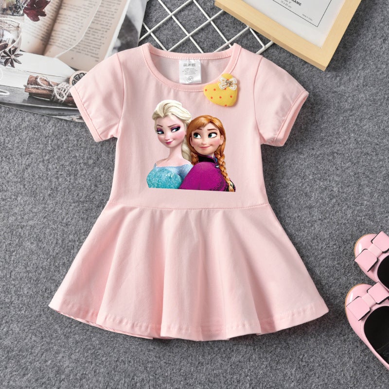 Girl'S Dress Summer 2023 New Style Korean Style Children'S Skirt Summer Short-Sleeved Baby Girl'S Print Dress Trendy - Image 1