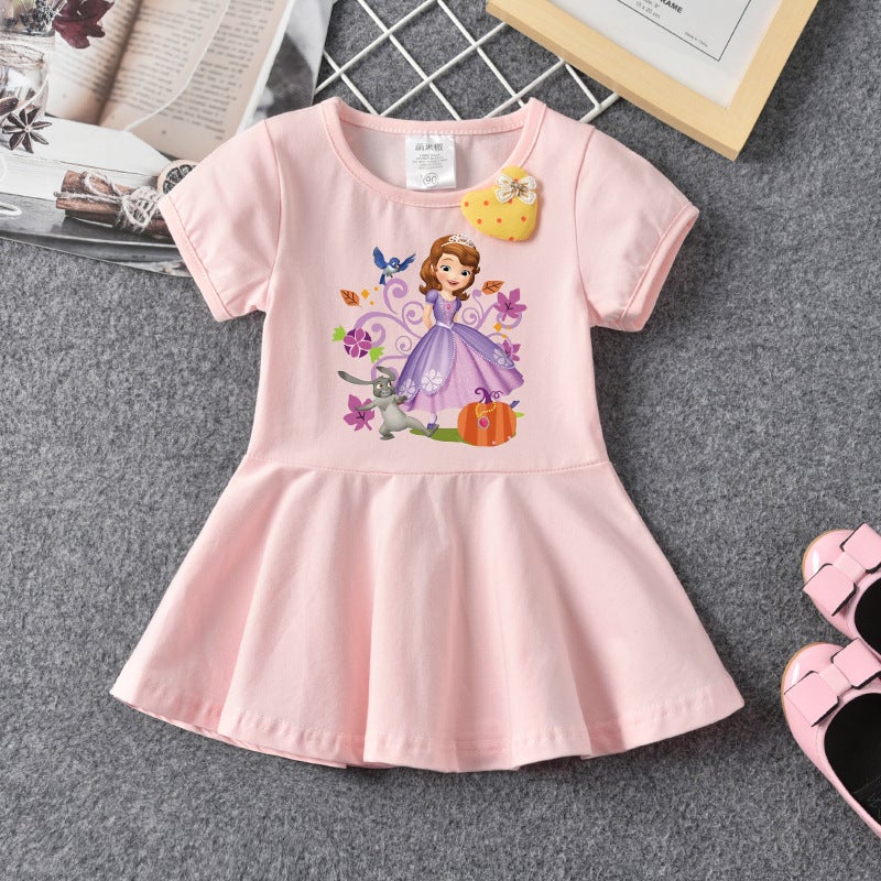 Girl'S Dress Summer 2023 New Style Korean Style Children'S Skirt Summer Short-Sleeved Baby Girl'S Print Dress Trendy - Image 3