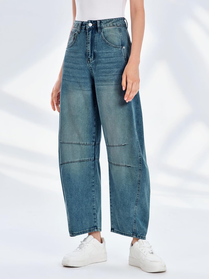 PLNOTME Women's Baggy Boyfriend Jeans Vintage Wide Leg Mid Rise Barrel Denim Ankle Pants - Image 5