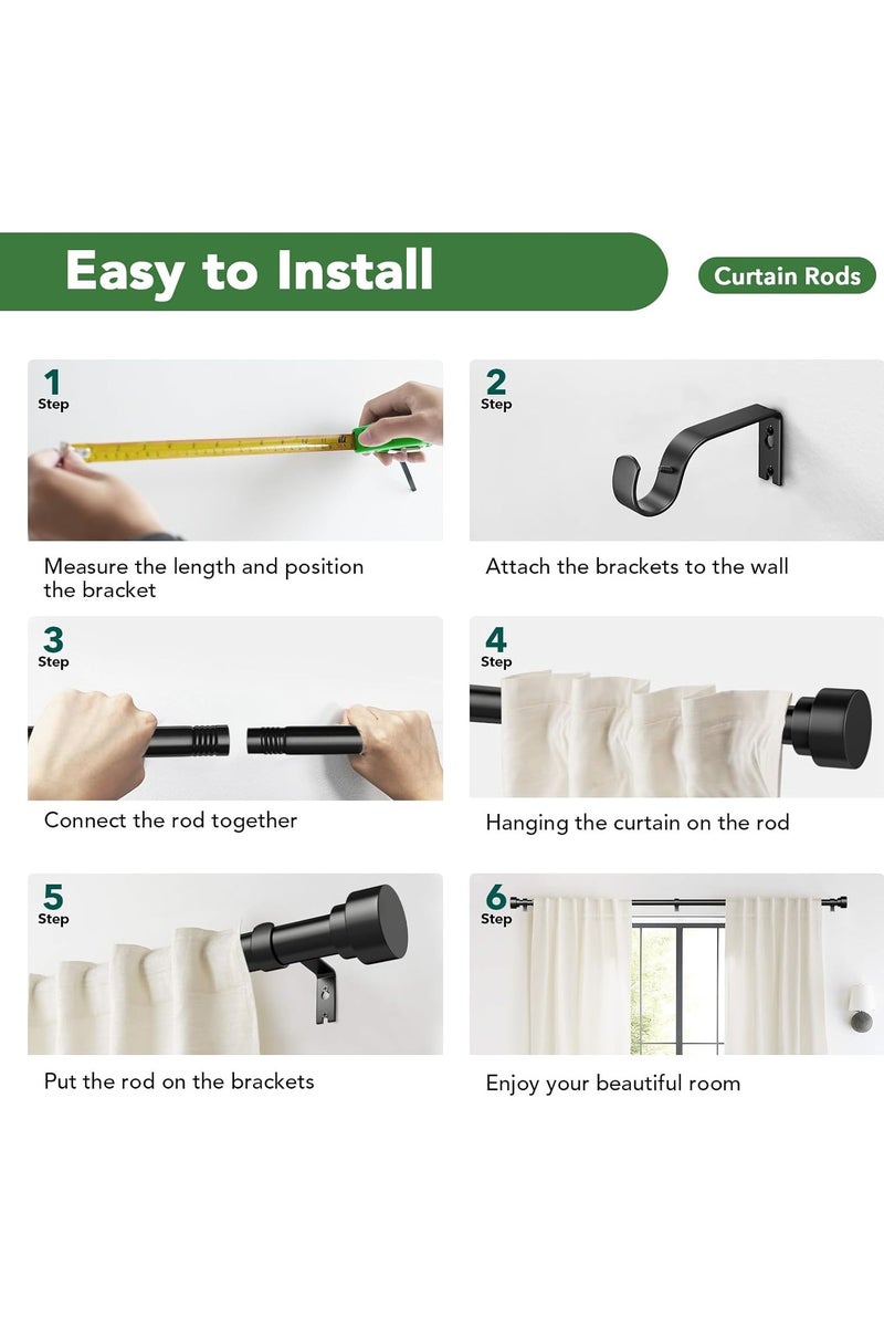 Heavy Duty Curtain Rods for Windows, 25MM Black Curtain Rods for Outdoor, Farmhouse, Bedroom, Kitchen, Living Room, Adjustable Easy Install Curtain Rods (Black,36-88") - Image 4