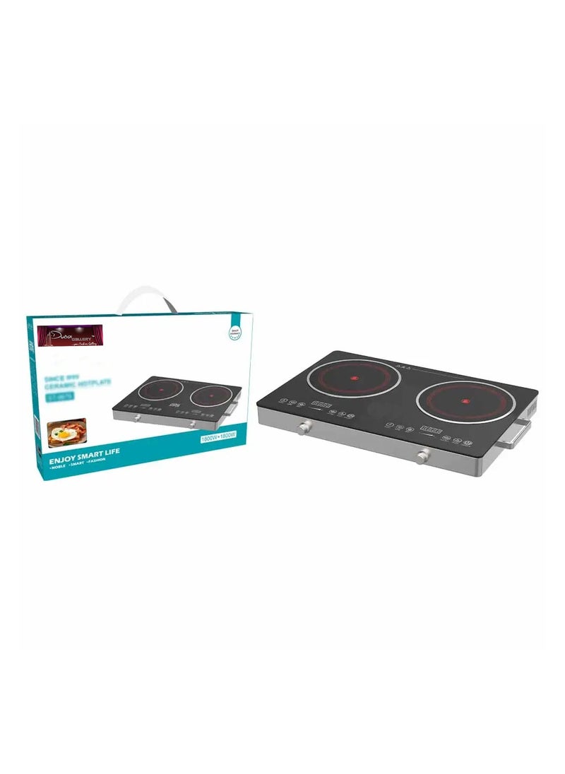 DubaiGallery Double Induction Cooker Inverter Infrared Cooker Portable Ceramic Glass Plate Sensor Touch & Knob Control, Black Crystal Panel, 120 Mins Timer, Safety Lock, Overheat Protection -Silver  - Image 1