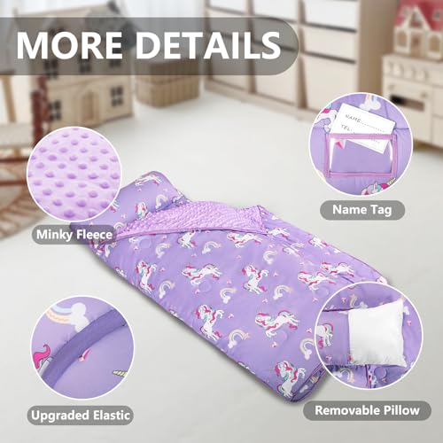 Primlect Thickened Toddler Nap Mat with Removable Pillow and Minky Blanket, Extra Large 55''x35'' Sleeping Bag, Washable, Roll up, Perfect for Daycare, Preschool, Kindergarten, Boys and Girls Purple - Image 5
