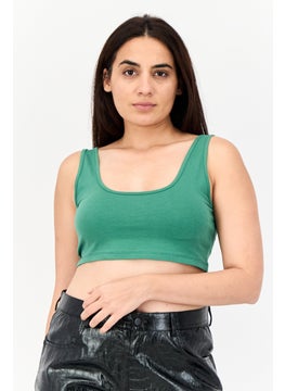 CHELSEA PEERS Women Scoop Neck Sleeveless Plain Tank Top, Green  - Image 1