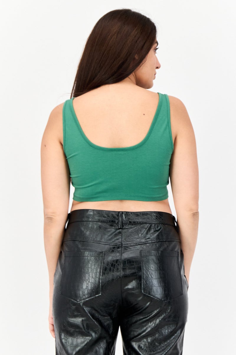 CHELSEA PEERS Women Scoop Neck Sleeveless Plain Tank Top, Green - Image 3