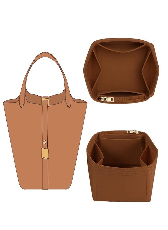 OAikor Purse Organizer Insert for Hermes Picotin, Lightweight Storage Divider for Luxury Handbag with 5 Pockets, Premium Felt Large Capacity Bag Shaper(Picotin 22/ Gold-Brown) - Image 1