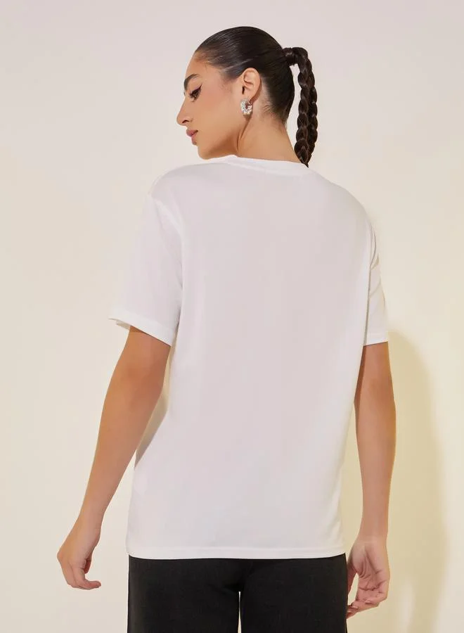 Take Two Slogan Print Round Neck T-Shirt
