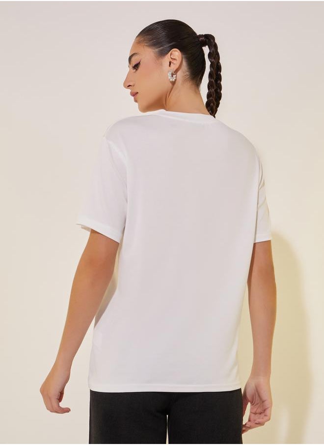 Take Two Slogan Print Round Neck T-Shirt  - Image 5