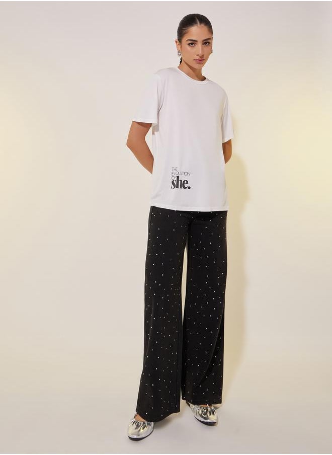 Take Two Slogan Print Round Neck T-Shirt  - Image 2