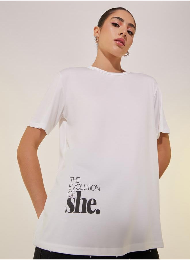 Take Two Slogan Print Round Neck T-Shirt  - Image 1