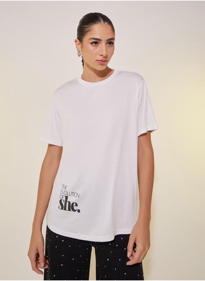 Take Two Slogan Print Round Neck T-Shirt  - Image 3