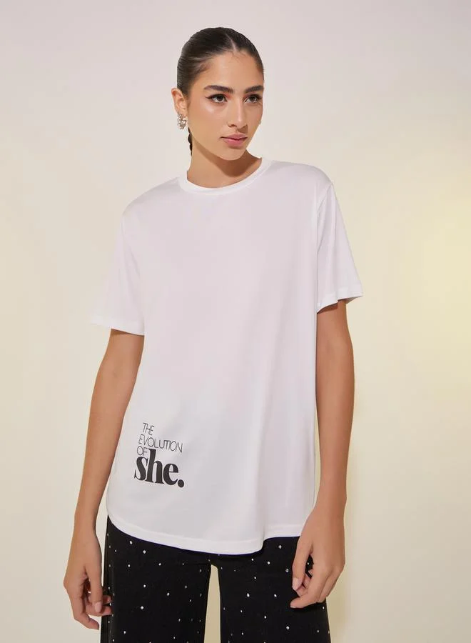 Take Two Slogan Print Round Neck T-Shirt