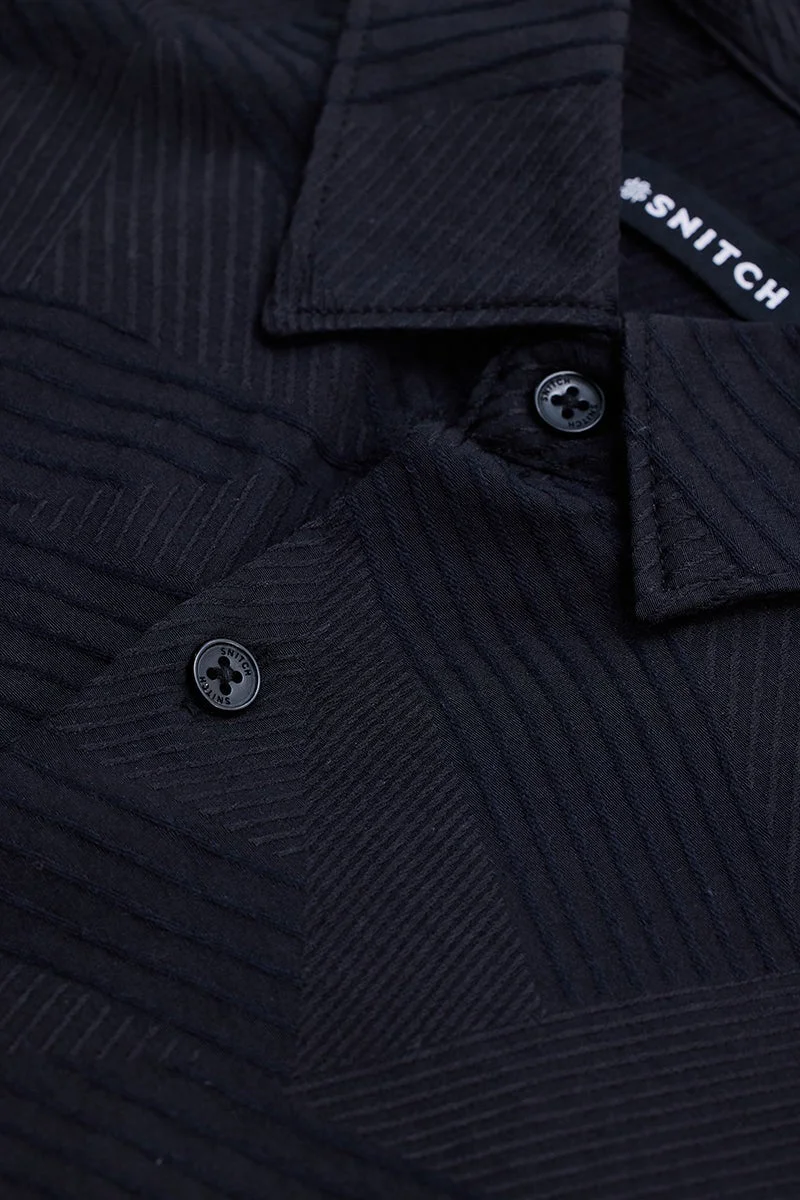 SNITCH Black Geometric Long Sleeve Slim Fit Shirt