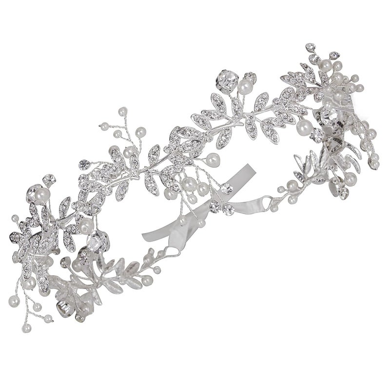 CROWN GUIDE Rhinestones Headband 20s Bridal Headpiece 1920s Flapper Accessories for Women Wedding Brides Silver