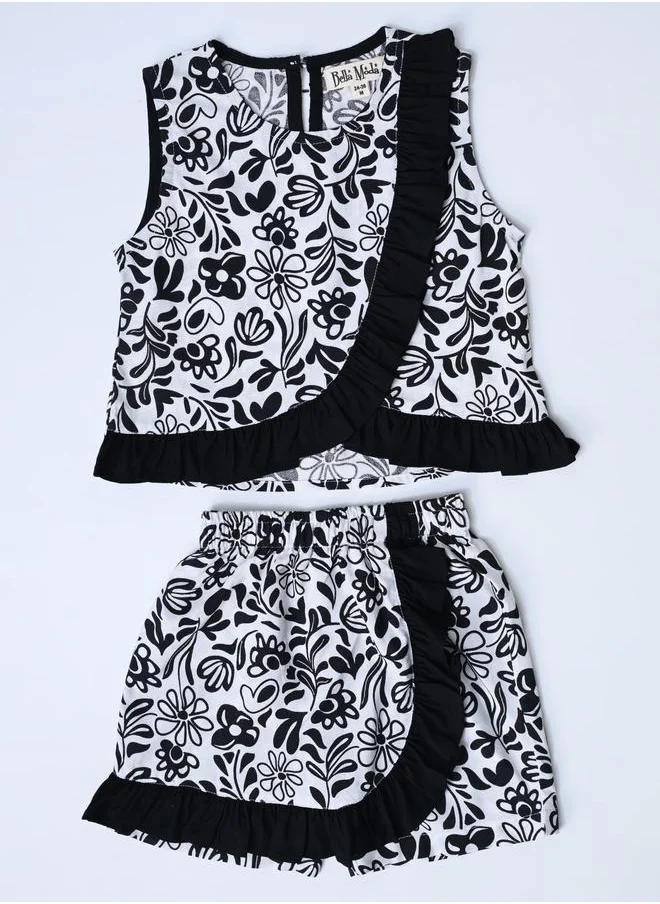 BELLA MODA Bella Moda Floral Print Ruffled Detail Top and Shorts Set