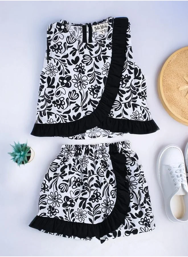 BELLA MODA Bella Moda Floral Print Ruffled Detail Top and Shorts Set