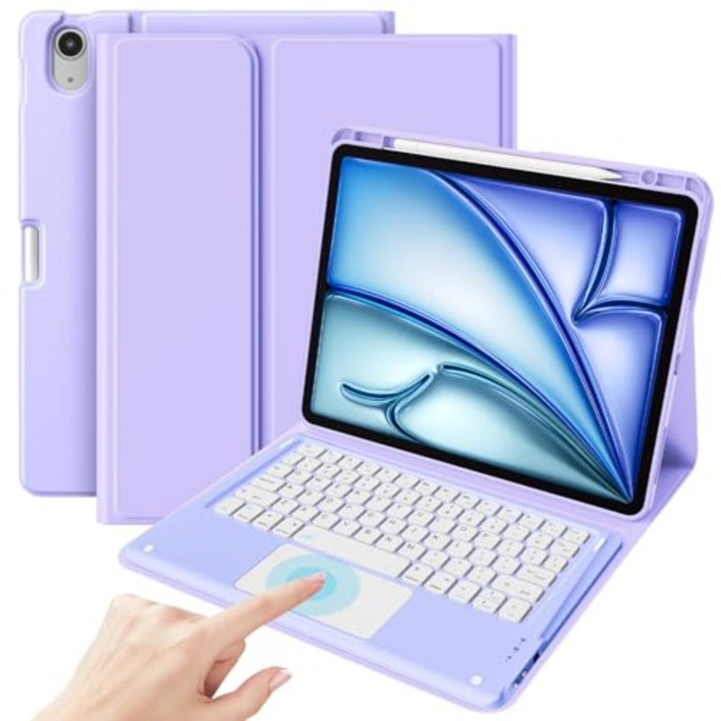 حافظة لوحة مفاتيح مع لوحة لمس لجهاز iPad Air 13 بوصة M4/M3/M2 لوحة مفاتيح قابلة للفصل، لوحة تتبع دقيقة، حامل أقلام رصاص، غطاء واقٍ على طراز الكمبيوتر المحمول للعمل والدراسة والسفر - Image 1