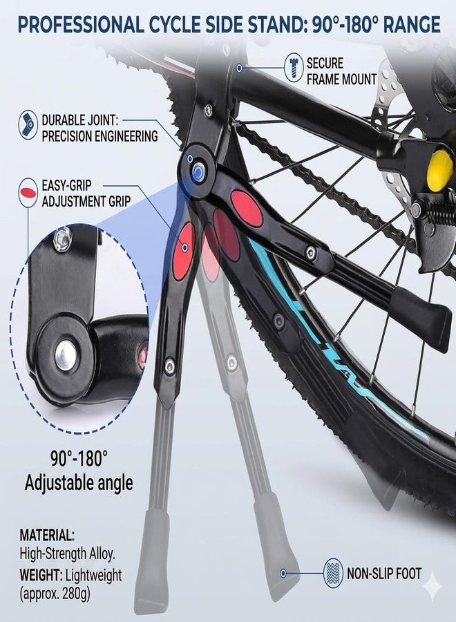 Wavva® Aluminum-Alloy Side Kickstand,Adjustable Support,Kick Stand for Road Bike Mountain Bicycle (Black) - Image 3