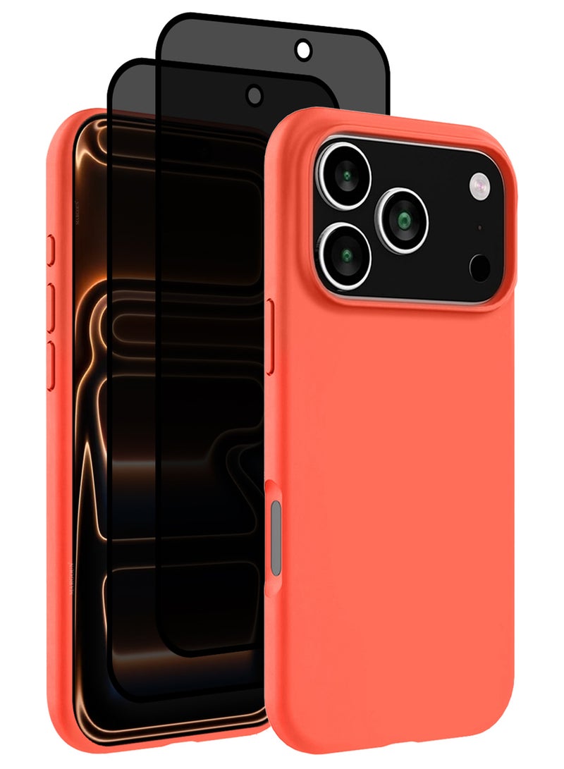 CATANES 3 Packs Silicone Protective Phone Case for iPhone 17 Pro Max- Soft Anti-Scratch Microfiber Lining Ultra Slim Drop Protection Phone Cover with Two Privacy Screen Protectors - Peach - Image 1