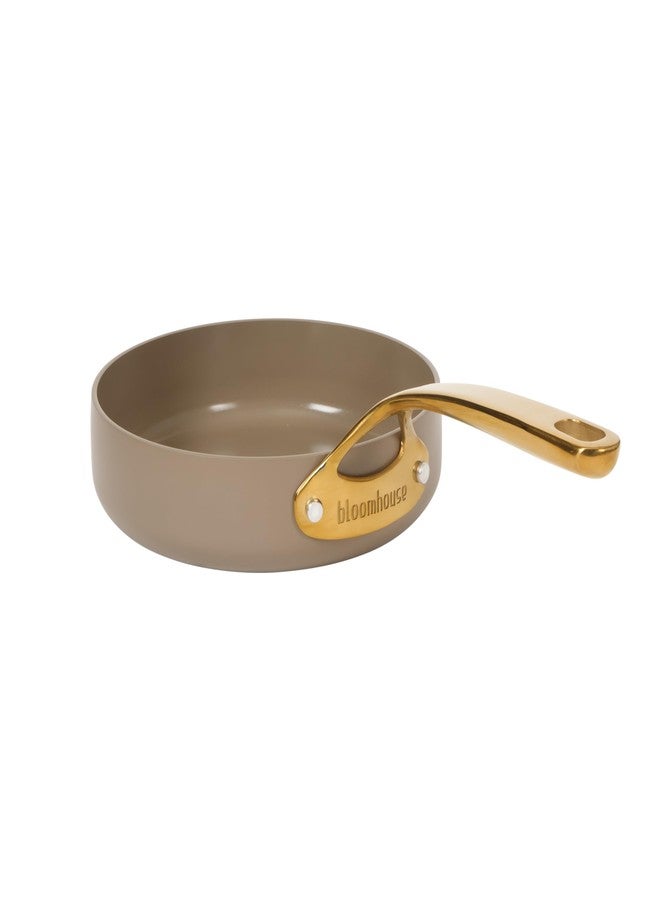 Bloomhouse 8 Inch Heavy Duty Aluminum Premium PFA Free Ceramic Nonstick Saute/Deep Frying Pan Skillet - Cappuccino Cream with Gold Handle - Image 1