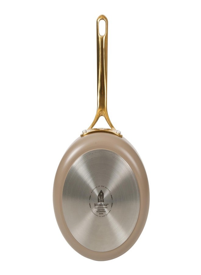Bloomhouse 8 Inch Heavy Duty Aluminum Premium PFA Free Ceramic Nonstick Saute/Deep Frying Pan Skillet - Cappuccino Cream with Gold Handle - Image 5