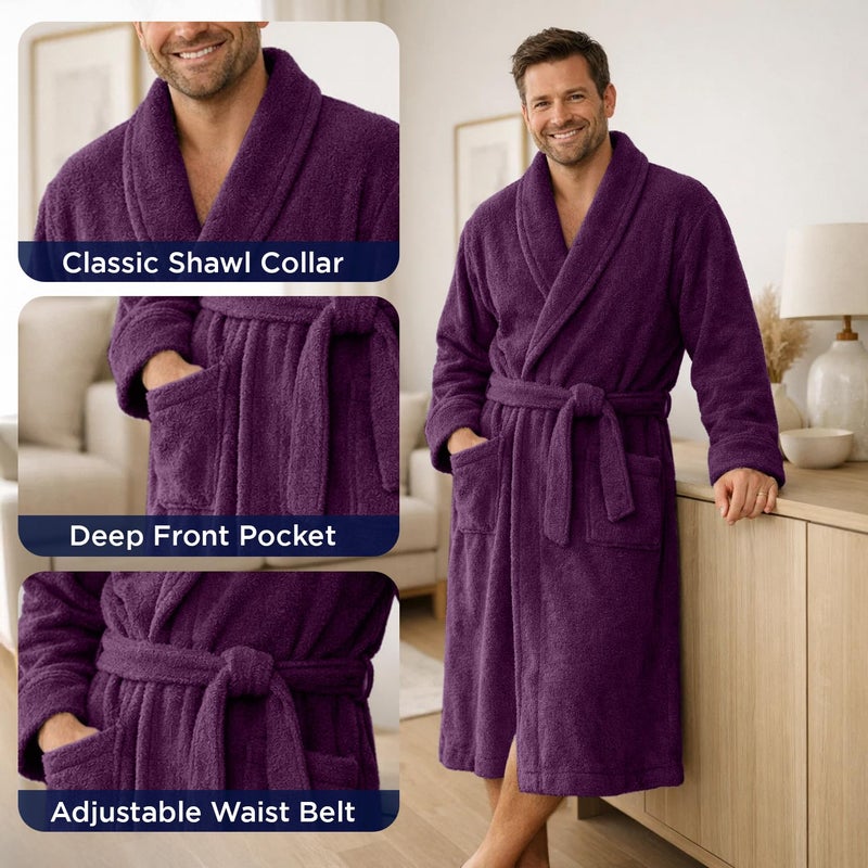 DAN RIVER Premium Cotton Terry Robes for Women and Men, Ultra Soft shower robe with Adjustable Waist Belt and Pockets Pack of 1 - Purple Passion - Image 3