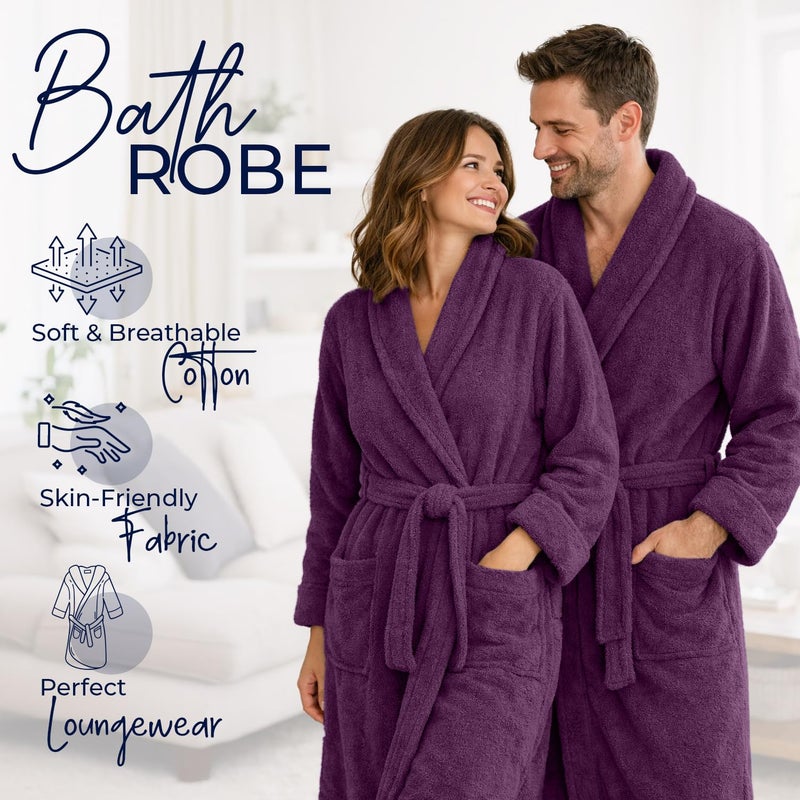 DAN RIVER Premium Cotton Terry Robes for Women and Men, Ultra Soft shower robe with Adjustable Waist Belt and Pockets Pack of 1 - Purple Passion - Image 5