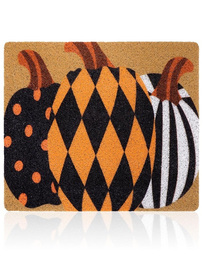 Drydiet Fall Door Mat Pumpkin Doormat Imitation Coir Plaid Pumpkin Outdoor Mat Autumn Farmhouse Floor Mats Entrance Door Rugs for Front Porch Indoor Home Thanksgiving - Image 1