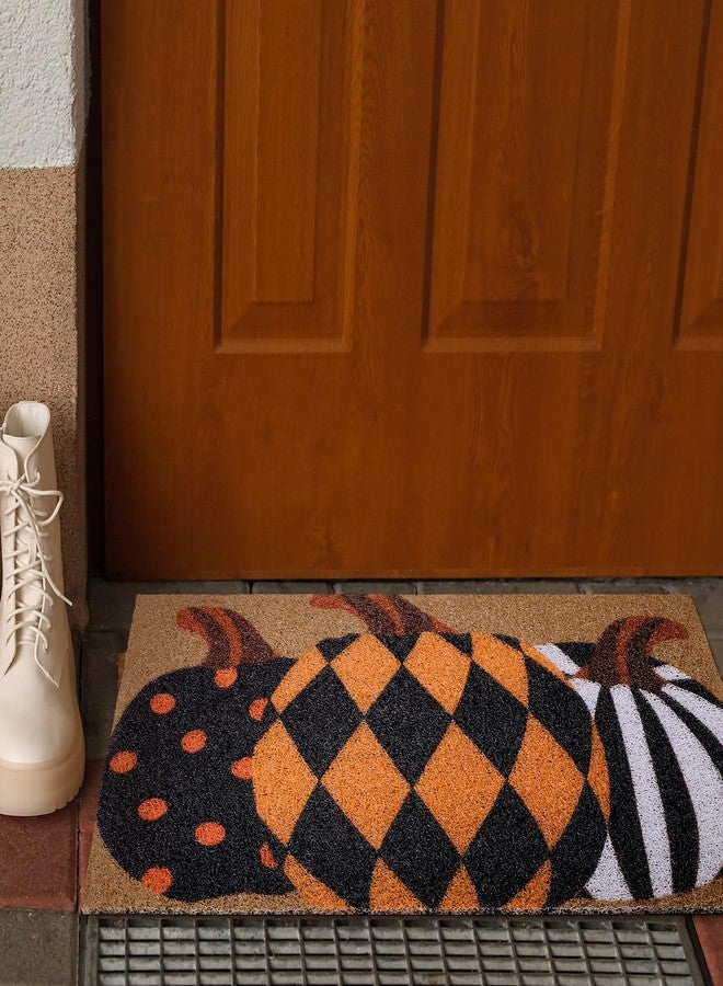 Drydiet Fall Door Mat Pumpkin Doormat Imitation Coir Plaid Pumpkin Outdoor Mat Autumn Farmhouse Floor Mats Entrance Door Rugs for Front Porch Indoor Home Thanksgiving - Image 5
