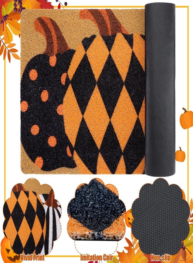 Drydiet Fall Door Mat Pumpkin Doormat Imitation Coir Plaid Pumpkin Outdoor Mat Autumn Farmhouse Floor Mats Entrance Door Rugs for Front Porch Indoor Home Thanksgiving - Image 4