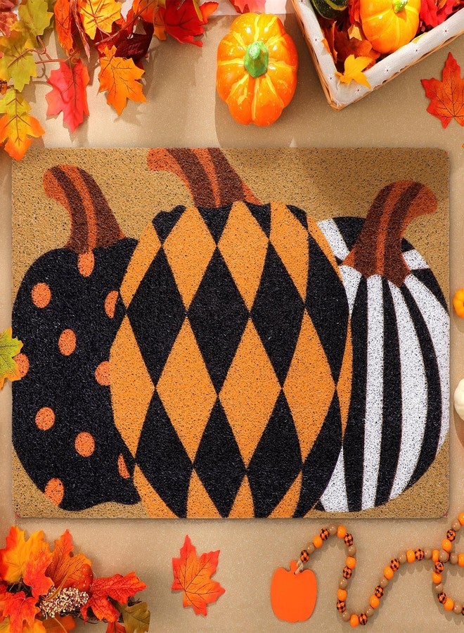 Drydiet Fall Door Mat Pumpkin Doormat Imitation Coir Plaid Pumpkin Outdoor Mat Autumn Farmhouse Floor Mats Entrance Door Rugs for Front Porch Indoor Home Thanksgiving - Image 2