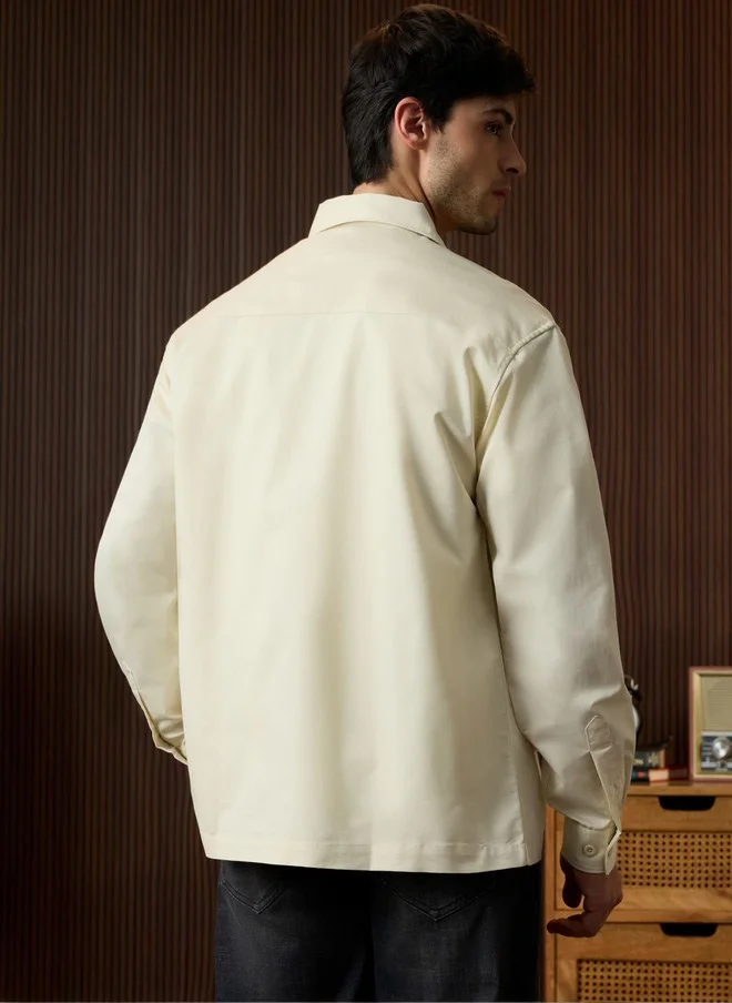 ذا سوليد ستور The Souled Store Men Oversized Fit Solid Off White Overshirt