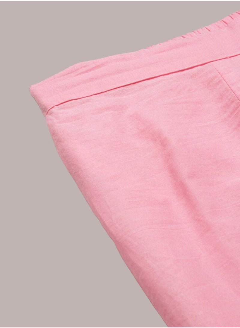 ISHIN Regular Fit Embellished Pattern Round Neck Neck Three-Quarter Sleeve Pink Colour Knitted Cotton Kurta Set for Women with Mid-Rise Closure - Perfect for your Festive Celebrations  - Image 3