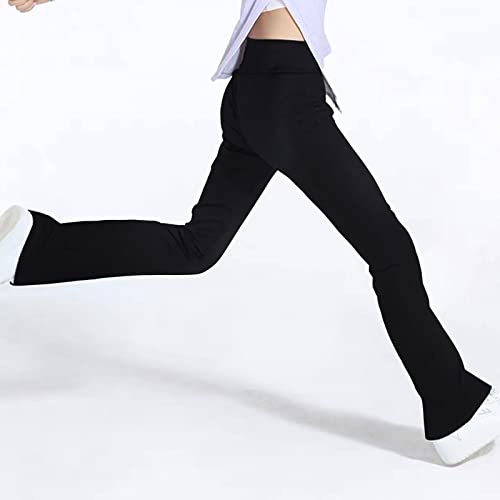 Gnainach Girls' Activewear Leggings Size 6/7 Years Old Black Bell Bottoms High Waist Cross Yoga Pants with Pockets for Child Workout - Image 2