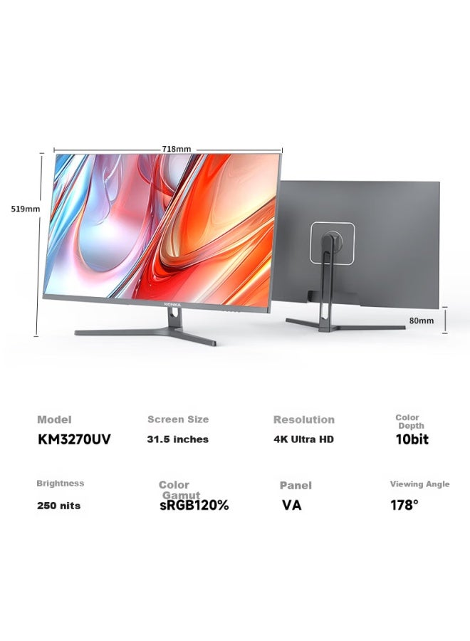 Konka 31.5-inch 4k Ultra Hd Large Screen Three-sided Micro-border 120% Srgb Low Blue Light Commercial Office Design Desktop Computer Monitor Km3270uv - Image 5