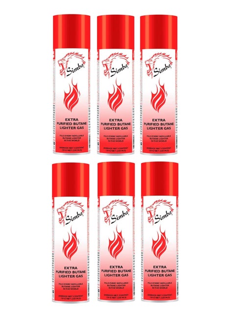 6 Pcs Simba Extra Purified Butane Lighter Gas Refill with Multi Nozzle 250ML Gas Refill Lighter Refill