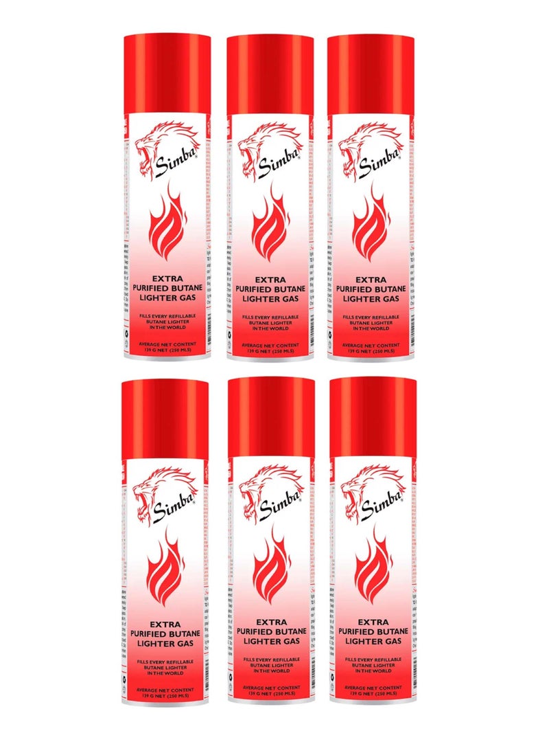Simba - 6 Pcs Simba Extra Purified Butane Lighter Gas Refill with Multi Nozzle 250ML Gas Refill Lighter Refill - Image 1