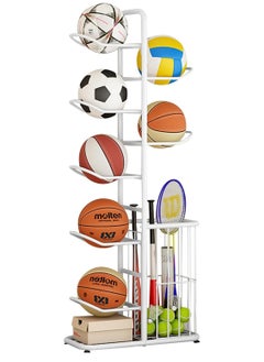 DubaiGallery Ball Sports Equipment Storage Rack, Basketball Shelf, Sports Storage Organiser, Ball Storage Garage, with Double Basket, Organise Toys, Sports Equipment  - Image 1