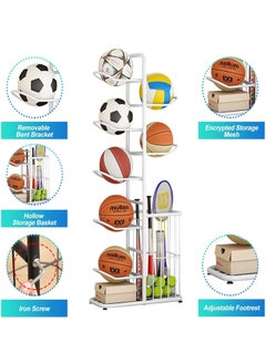 DubaiGallery Ball Sports Equipment Storage Rack, Basketball Shelf, Sports Storage Organiser, Ball Storage Garage, with Double Basket, Organise Toys, Sports Equipment  - Image 2