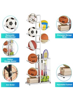 DubaiGallery Ball Sports Equipment Storage Rack, Basketball Shelf, Sports Storage Organiser, Ball Storage Garage, with Double Basket, Organise Toys, Sports Equipment  - Image 4